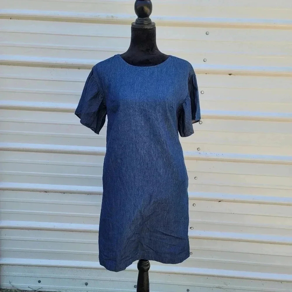 NWT $56 Westport Women's Sz XS Denim Soft Shift Breathable Boat Neck Blue Dress